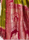 Crimson and Olive Handloom Silk Designer Contemporary Style Saree - 2