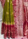Crimson and Olive Handloom Silk Designer Contemporary Style Saree - 3