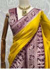 Mustard and Purple Handloom Silk Designer Contemporary Saree - 1