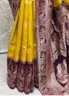 Mustard and Purple Handloom Silk Designer Contemporary Saree - 2