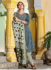Blue and Off White Cotton Readymade Salwar Kameez - 1