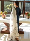 Cotton Off White and Teal Embroidered Work Readymade Salwar Kameez - 1