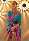 Rose Pink and Teal Woven Work Designer Contemporary Style Saree - 1