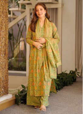 Digital Print Work Cotton Palazzo Suit in Mint Green for Women
