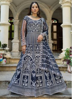 Net Trendy Gown in Navy Blue with Embroidered Work for Festival