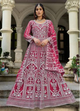 Net Trendy Gown with Embroidered Work in Rose Pink for Ceremonial
