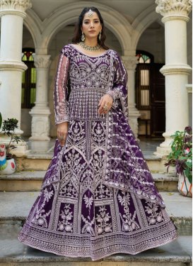 Net Trendy Gown with Embroidered Work for Party in Purple