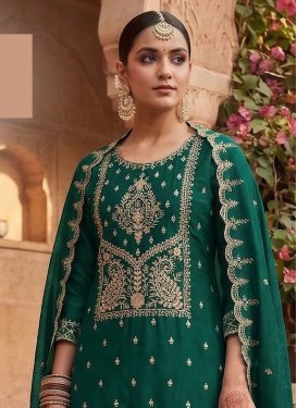 Embroidered Work Rangoli Silk Straight Suit in Green for Women