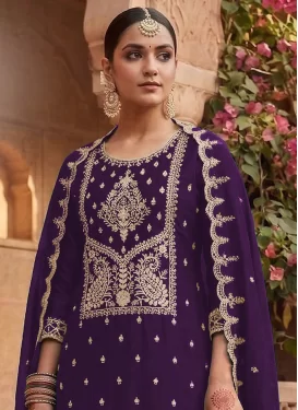 Rangoli Silk Straight Suit with Embroidered Work for Ceremonial in Purple