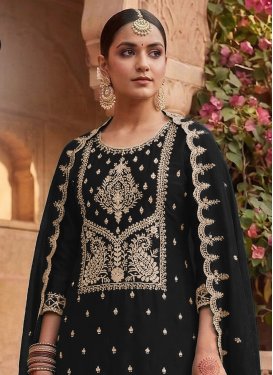 Rangoli Silk Straight Suit with Embroidered Work in Black