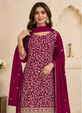 Crimson Georgette Embroidered Work Straight Suit for Women