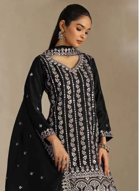 Embroidered Work Chinon Palazzo Suit in Black for Women