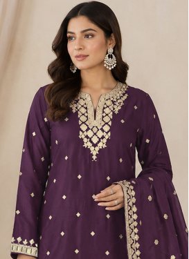 Embroidered Work Chinon Palazzo Suit in Wine for Festival