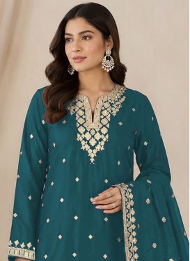 Chinon Palazzo Suit with Embroidered Work for Ceremonial in Teal