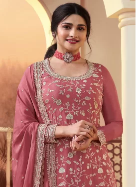 Chinon Palazzo Suit with Embroidered Work for Festival in Salmon