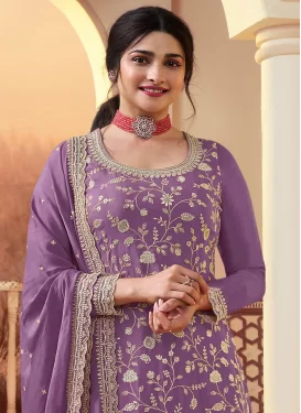 Chinon Embroidered Work Palazzo Suit in Violet