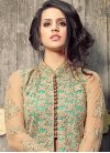 Opulent Net Beige and Turquoise Embroidered Work Pant Style Straight Salwar Kameez - 1