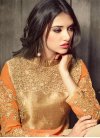 Embroidered Work Beige and Orange Pure Georgette Palazzo Straight Salwar Suit - 1