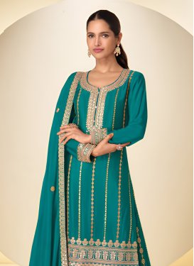 Chinon Palazzo Suit with Embroidered Work in Teal