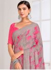Grey and Rose Pink Chiffon Designer Contemporary Saree - 1