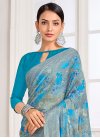 Chiffon Grey and Light Blue Designer Contemporary Style Saree For Casual - 1