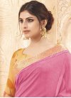 Modish Lace Work Faux Georgette Beige and Pink Half N Half Saree For Ceremonial - 1