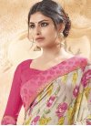 Desirable Faux Georgette Beige and Rose Pink Lace Work Trendy Classic Saree For Ceremonial - 1