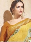 Nice Silver Color and Yellow Lace Work Faux Georgette Contemporary Style Saree - 1