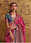 Woven Work Rose Pink and Teal Designer Contemporary Style Saree - 2