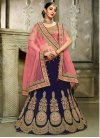 Navy Blue and Pink Silk A - Line Lehenga - 1