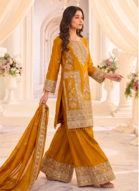 Chinon Palazzo Suit with Embroidered Work for Party in Mustard