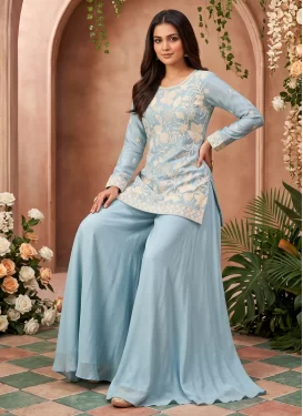 Chinon Palazzo Suit with Beads Work for Party in Turquoise