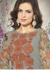 Coral and Grey Faux Georgette Long Length Pakistani Salwar Suit - 1