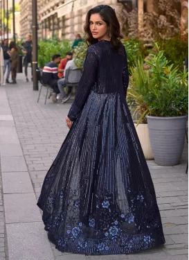 Embroidered Work Georgette Palazzo Suit in Navy Blue for Festival