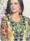 Lurid Faux Georgette Cream and Sea Green Straight Pakistani Salwar Suit - 1