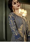 Beige and Navy Blue Art Silk Floor Length Designer Salwar Suit - 2