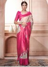 Off White and Rose Pink Kanjivaram Silk Designer Traditional Saree - 2