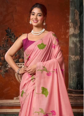 Cotton Silk Woven Work Traditional Saree in Pink
