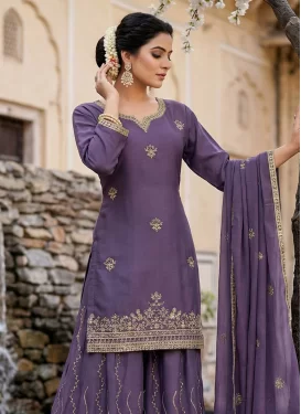 Chinon Palazzo Suit with Embroidered Work for Party in Violet