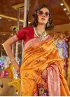 Woven Work Orange and Red Designer Contemporary Style Saree - 1