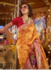 Woven Work Orange and Red Designer Contemporary Style Saree - 2