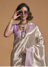 Beige and Violet Kanjivaram Silk Designer Contemporary Saree - 1