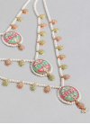 Especial  Alloy Hot Pink and Sea Green Beads Work Necklace Set - 1