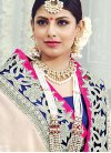 Luxurious  Beads Work Off White and Rose Pink Designer Half N Half Saree - 1