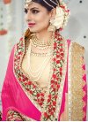 Alluring  Beige and Rose Pink Beads Work Designer Half N Half Saree - 1