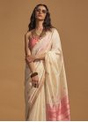 Off White and Salmon Woven Work Designer Traditional Saree - 2