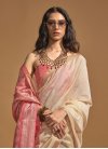 Off White and Salmon Woven Work Designer Traditional Saree - 1