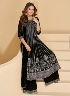 Georgette Embroidered Work Palazzo Suit in Black