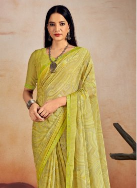 Chiffon Trendy Saree with Digital Print Work in Olive for Casual