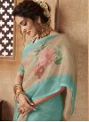 Beige and Turquoise Digital Print Work Designer Contemporary Style Saree - 1